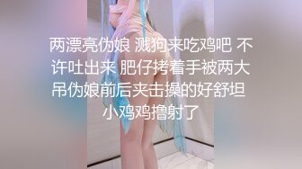 两漂亮伪娘 溅狗来吃鸡吧 不许吐出来 肥仔拷着手被两大吊伪娘前后夹击操的好舒坦 小鸡鸡撸射了